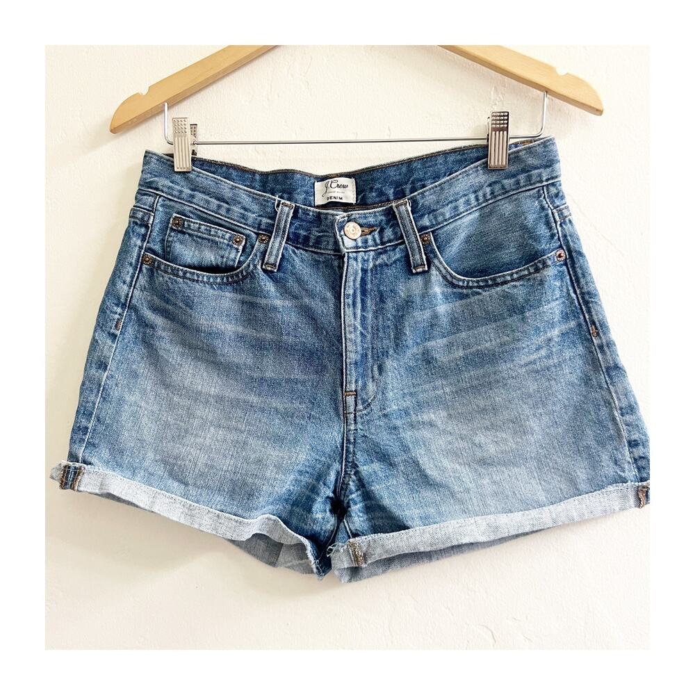 J.CREW Denim Shorts Womens Size 28 Blue Denim Cuffed Medium Wash Pocket Preppy